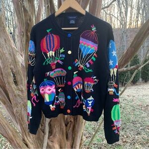 Vintage Y2K Eagle’s  Eye Hot Air Balloon Embroidered Button Down Sweater
